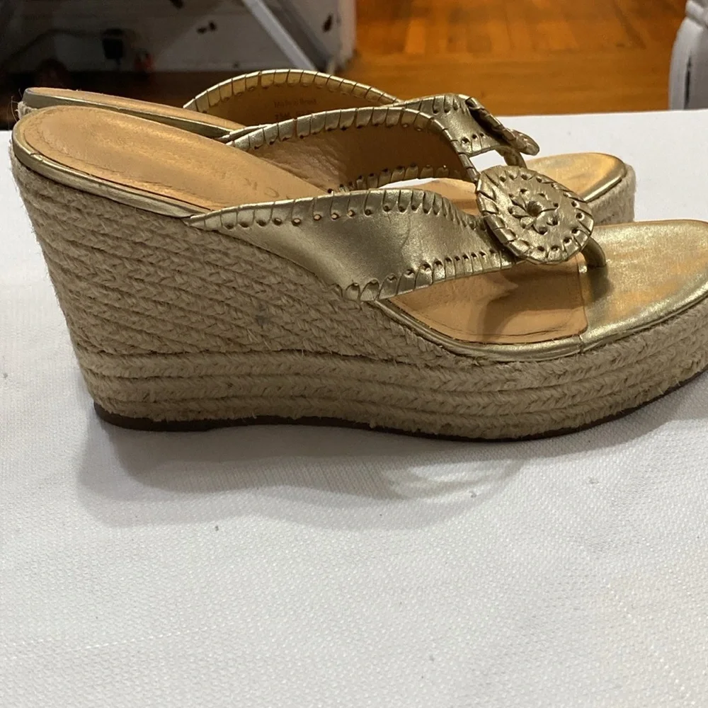 Jack Rogers Gold 4” ESPADRILLE Wedge Sandals with Metallic Sheen Wo size 7.5 EUC